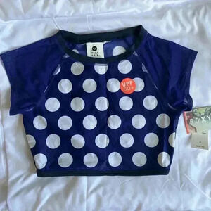 NWT Roxy Swim crop top blue polka dot UPF 50 surfer skater sportswear be…